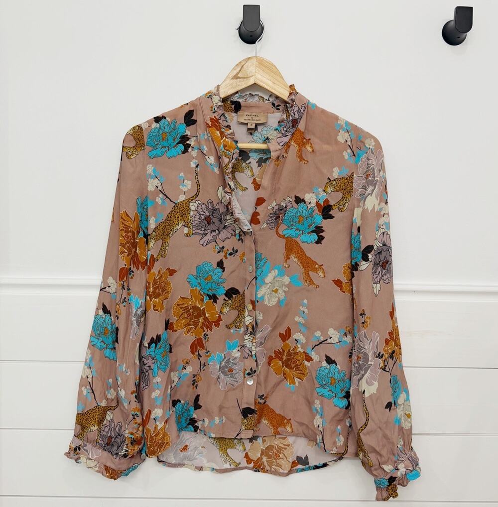 Women’s Kachel X Anthropologie Floral Print Button Down Blouse Top Size 8
